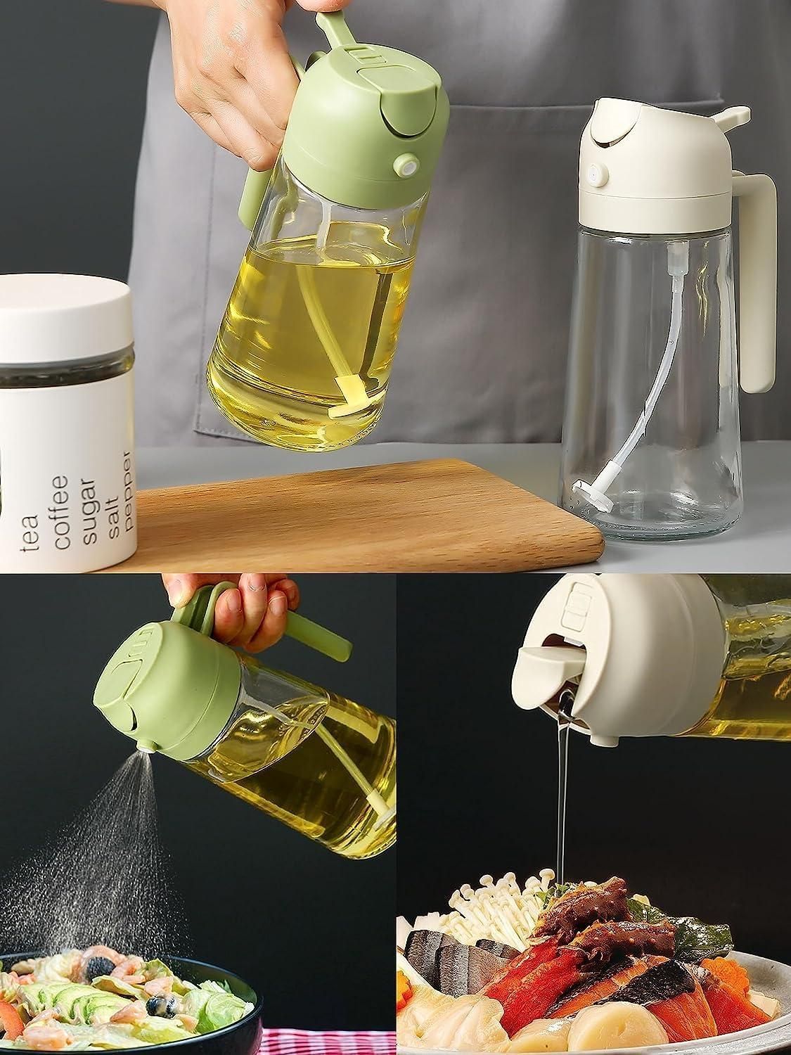 Glass Oil Sprayer and Dispenser Bottle, 500ml Capacity, 2-in-1 Design, Black