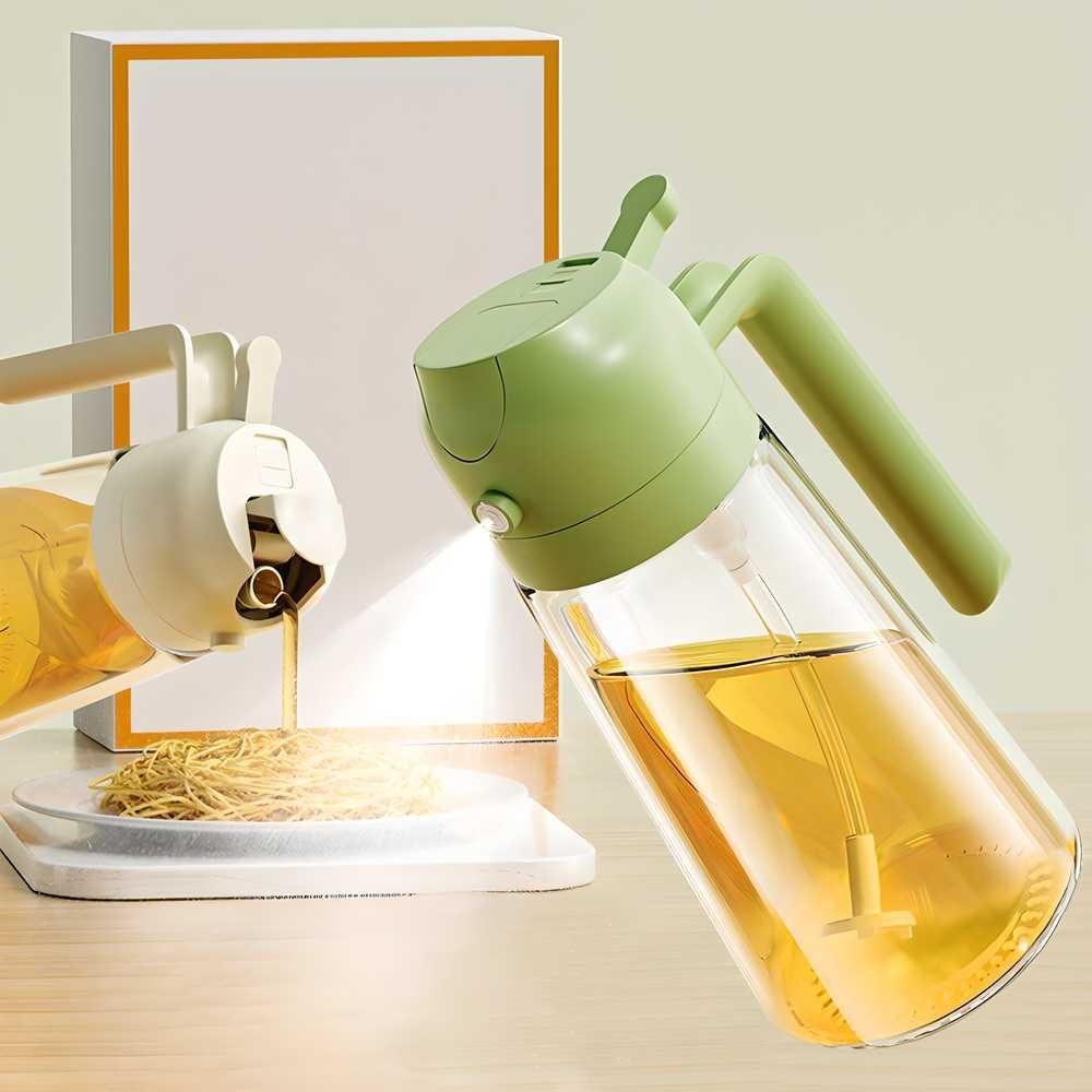 Glass Oil Sprayer and Dispenser Bottle, 500ml Capacity, 2-in-1 Design, Black