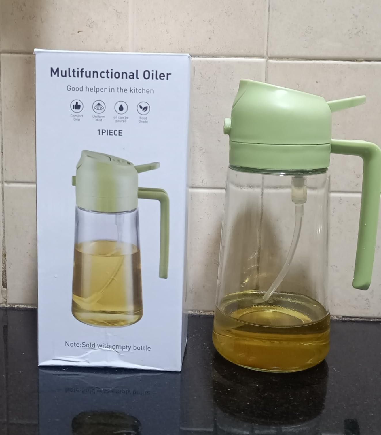 Glass Oil Sprayer and Dispenser Bottle, 500ml Capacity, 2-in-1 Design, Black