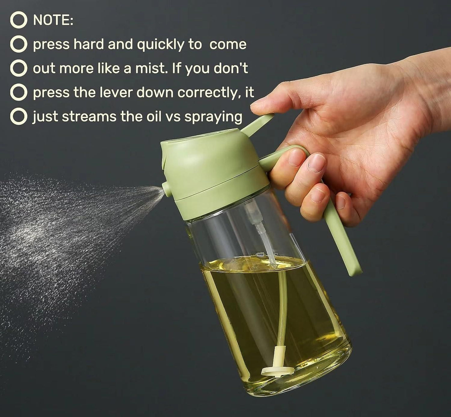 Glass Oil Sprayer and Dispenser Bottle, 500ml Capacity, 2-in-1 Design, Black