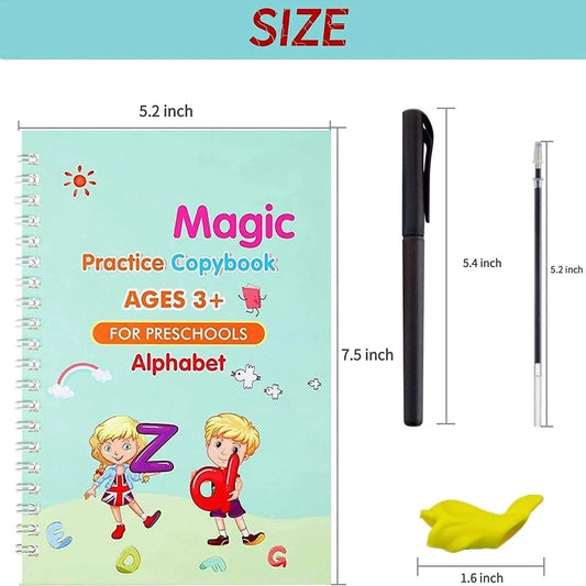 Magic Reusable Writing Book for Kids (2–9 Years) |✍️ (4 BOOKS,1 PEN,1 GRIP,10 REFILL) Pack of 1