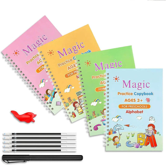Magic Reusable Writing Book for Kids (2–9 Years) |✍️ (4 BOOKS,1 PEN,1 GRIP,10 REFILL) Pack of 1