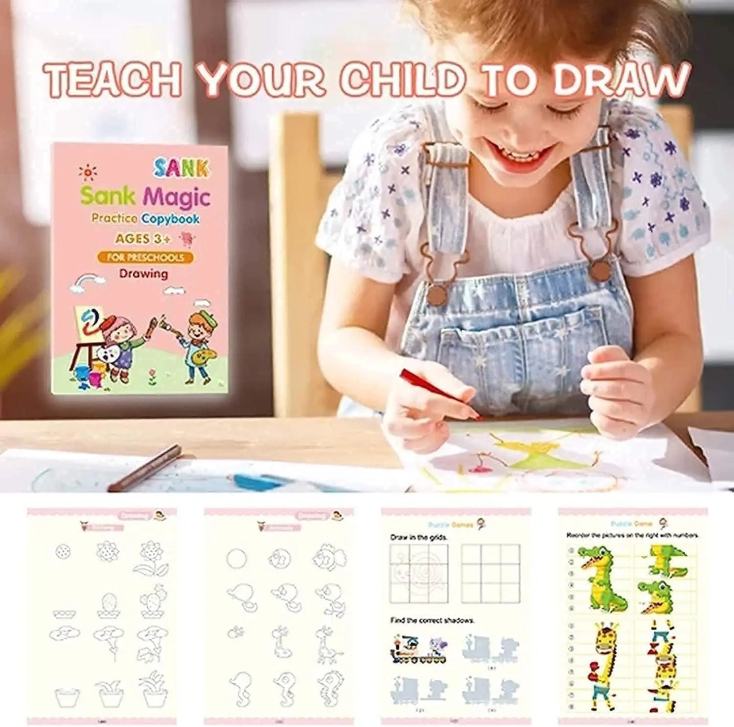 Magic Reusable Writing Book for Kids (2–9 Years) |✍️ (4 BOOKS,1 PEN,1 GRIP,10 REFILL) Pack of 1