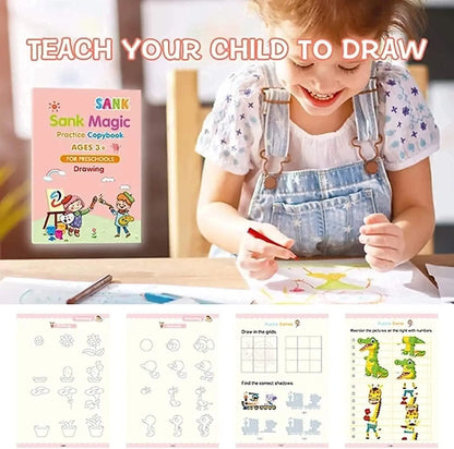 Magic Reusable Writing Book for Kids (2–9 Years) |✍️ (4 BOOKS,1 PEN,1 GRIP,10 REFILL) Pack of 1