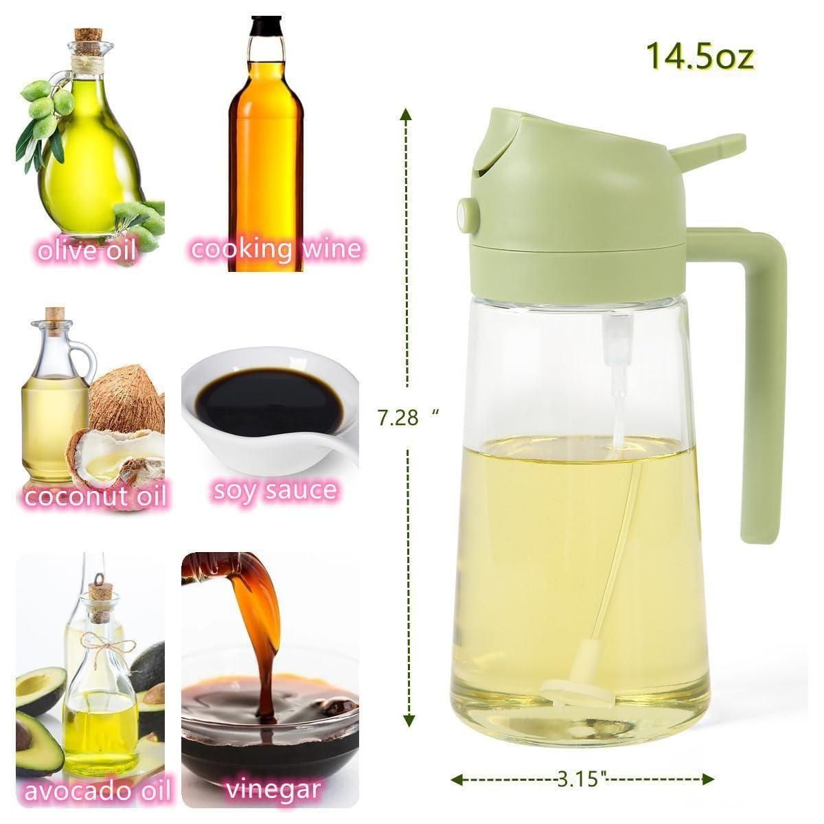 Glass Oil Sprayer and Dispenser Bottle, 500ml Capacity, 2-in-1 Design, Black